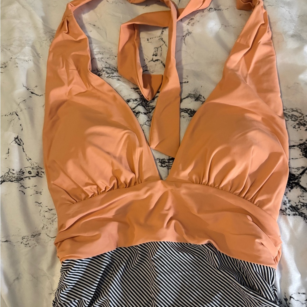 NWOT Striped Orange One Piece Swimsuit - Picture 3 of 5